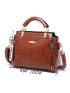 Retro Style Handbag, Women's Simple Zipper Purse Artificial Leather Crossbody Bag Metal Detail Square Bag