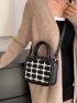 Mini Plaid Pattern Double Handle Square Bag