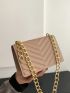 Chevron Quilted Chain Flap Square Bag