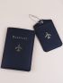 Metallic Airplane & Letter Graphic Passport Case & Luggage Tag