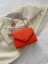 Mini Neon Orange Chevron Quilted Chain Flap Square Bag