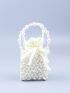 Mini Faux Pearl Decor Hollow Out Satchel Bag