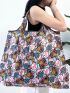 Cartoon Graphic Shopper Bag Large-capacity Portable Tote Shoulder Bag, Print Foldable Shopping Bag, Reusable Organizer