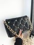 Quilted Studded Decor Flap Chain Square Bag