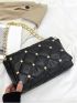 Quilted Studded Decor Flap Chain Square Bag