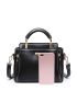 Retro Style Handbag, Women's Simple Zipper Purse Artificial Leather Crossbody Bag Metal Detail Square Bag