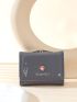 Letter Graphic Faux Pearl & Shell Decor Small Wallet