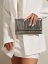 Metallic Ruched Panel Flap Chain Envelope Bag