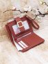 Metal Detail Snap Button Small Wallet With Wristlet