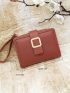 Metal Detail Snap Button Small Wallet With Wristlet