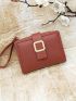 Metal Detail Snap Button Small Wallet With Wristlet
