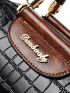 Crocodile Embossed Letter Decor Boston Bag, Mothers Day Gift For Mom