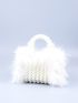 Mini Faux Pearl Decor Fuzzy Satchel Bag With Inner Pouch