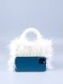 Mini Faux Pearl Decor Fuzzy Satchel Bag With Inner Pouch