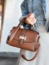 Metal Decor Top Handle Flap Square Bag