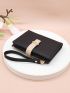 Litchi Embossed Small Wallet With Wristlet