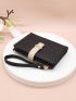 Litchi Embossed Small Wallet With Wristlet