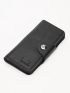 Litchi Embossed Long Wallet Black With Snap Button