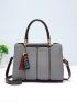 Tassel Decor Stitch Detail Satchel Bag, Mothers Day Gift For Mom