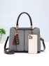 Tassel Decor Stitch Detail Satchel Bag, Mothers Day Gift For Mom