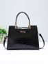 Crocodile Embossed Letter Decor Square Bag, Mothers Day Gift For Mom