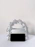 Metallic Floral Applique Decor Square Bag