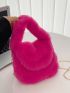 Neon Pink Chain Decor Fluffy Hobo Bag