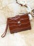 Crocodile Embossed Small Wallet With Wristlet