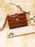 Crocodile Embossed Small Wallet With Wristlet