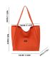 Neon Orange Letter Patch Shoulder Tote Bag, Large Capacity Tote Bag For Work And Travel