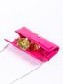 Neon Pink Rhinestone Decor Flap Square Bag