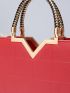 Metal Decor Square Bag With Bag Charm, Mothers Day Gift For Mom