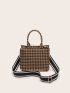 Mini Houndstooth Pattern Satchel Bag