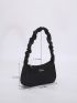 Metal Decor Ruched Detail Baguette Bag
