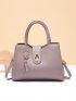 Litchi Embossed Twist Lock Satchel Bag With Tassel Bag Charm, Mothers Day Gift For Mom