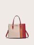 Colorblock Handbag, Women's Stitching Crossbody Bag, Fashion Top Handle Purse Color Block Letter Detail Square Bag, Mothers Day Gift For Mom