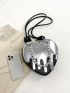 Metallic Heart Design Bead Decor Novelty Bag