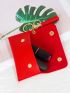 Neon Red Tassel Decor Snap Button Flap Coin Purse