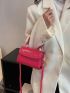 Mini Neon Pink Crocodile Embossed Flap Square Bag
