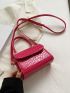 Mini Neon Pink Crocodile Embossed Flap Square Bag