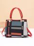 Plaid Pattern Letter Decor Square Bag With Pompom Charm, Mothers Day Gift For Mom