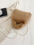 Faux Pearl Decor Fluffy Flap Square Bag