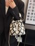 Plaid Pattern Drawstring Detail Bucket Bag
