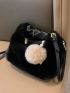 Pom Pom Decor Fuzzy Satchel Bag