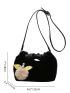 Minimalist Fuzzy Hobo Bag With Pompom Charm