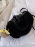 Minimalist Fuzzy Hobo Bag With Pompom Charm
