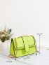 Neon Green Quilted Pattern Contrast Binding Flap Square Bag