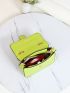 Neon Green Quilted Pattern Contrast Binding Flap Square Bag