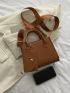 Letter Detail Double Handle Square Bag With Coin Purse
