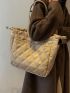 Argyle Quilted Drawstring Detail Shoulder Tote Bag